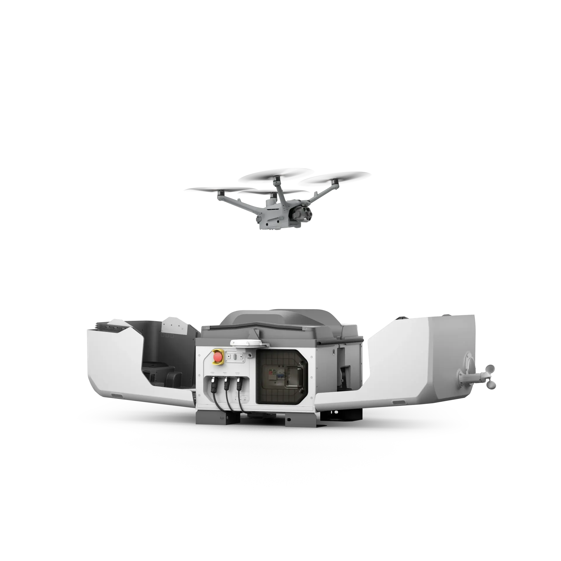 Autonomous docking station with the resident drone at dawn.